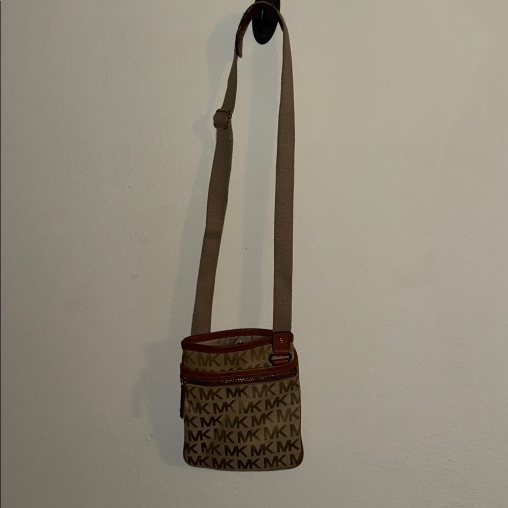 Michael Kors Tan and Brown Logo Crossbody